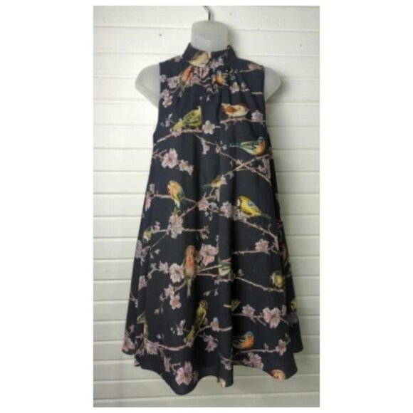 Ted Baker - Black w/ Bird & Floral Print Detail Dress Sz 0 - Picture 1 of 10